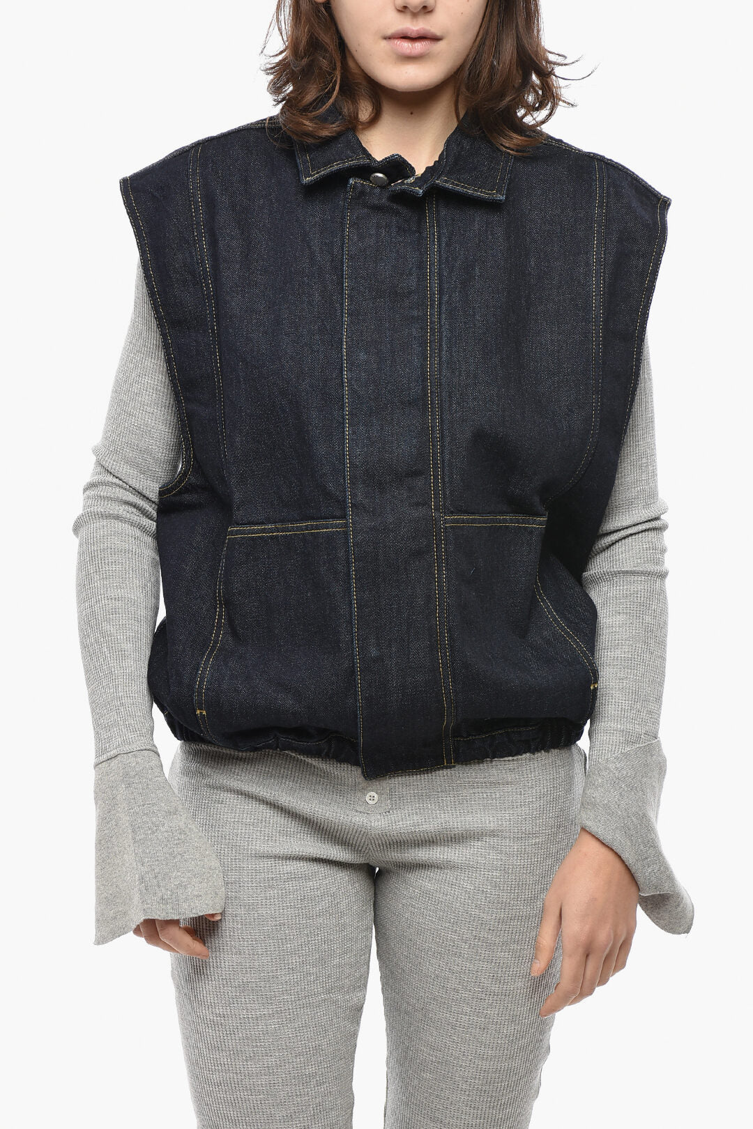 1989 Studio 2405~Dark-Wash Denim Gilet with Concealed Buttoning