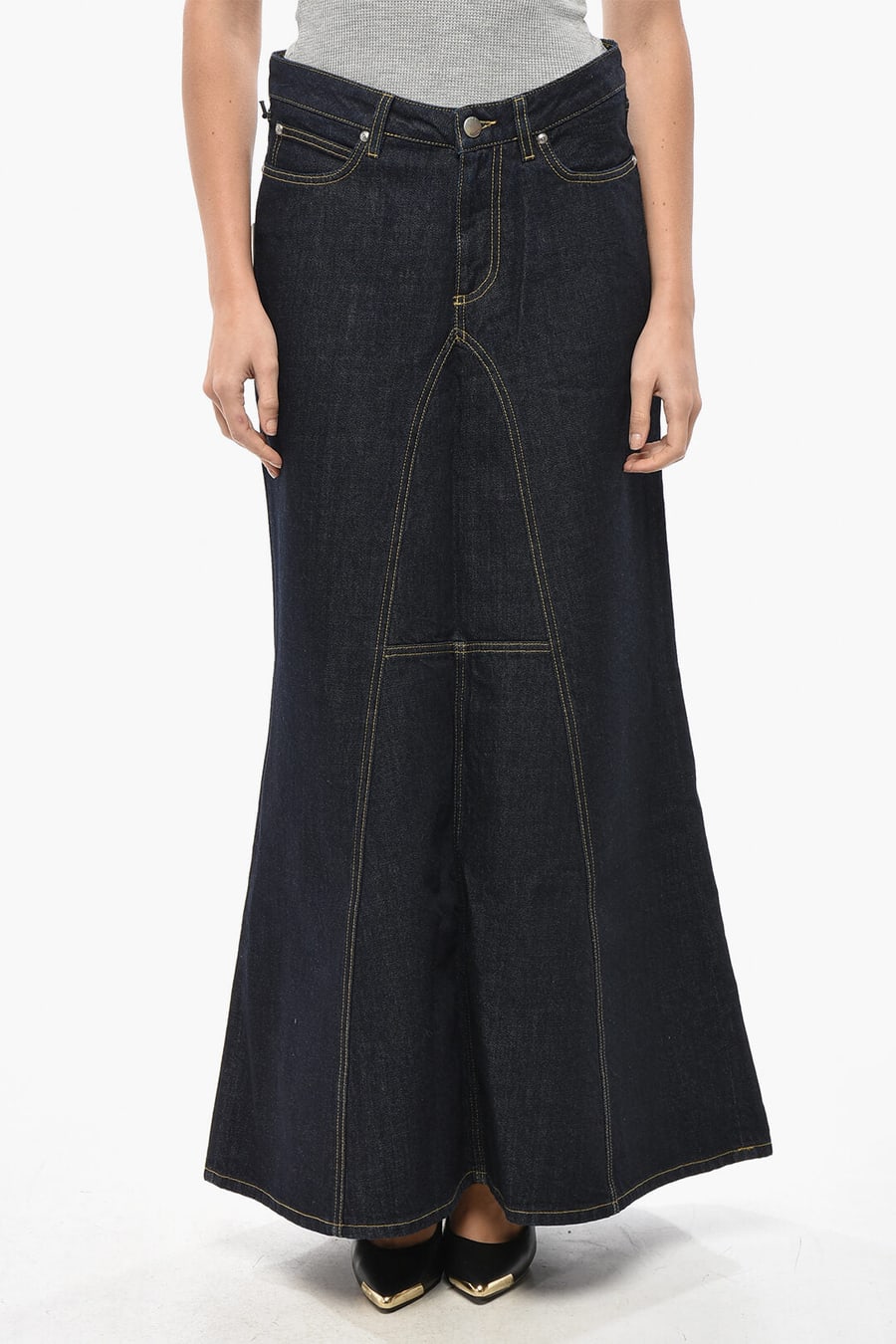 1989 Studio 0190~Long Denim Skirt with Visible Seams