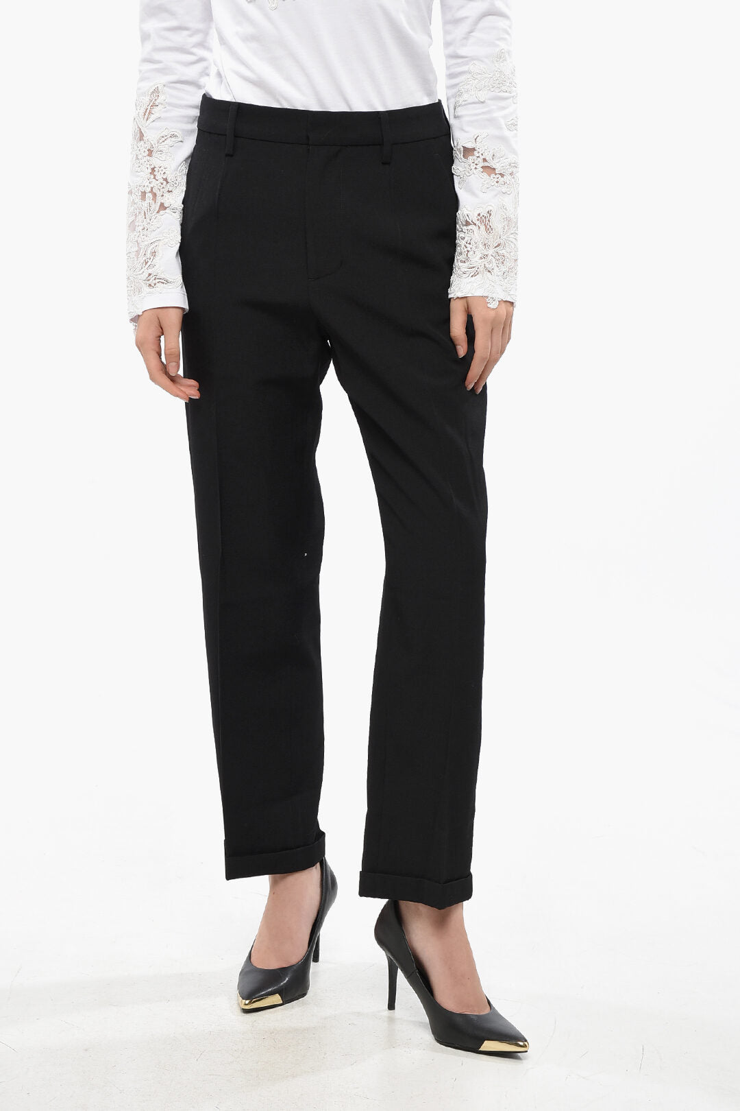 Dsquared2 3500~Virgin-Wool Trousers BOSTON with Turn-Up Hem