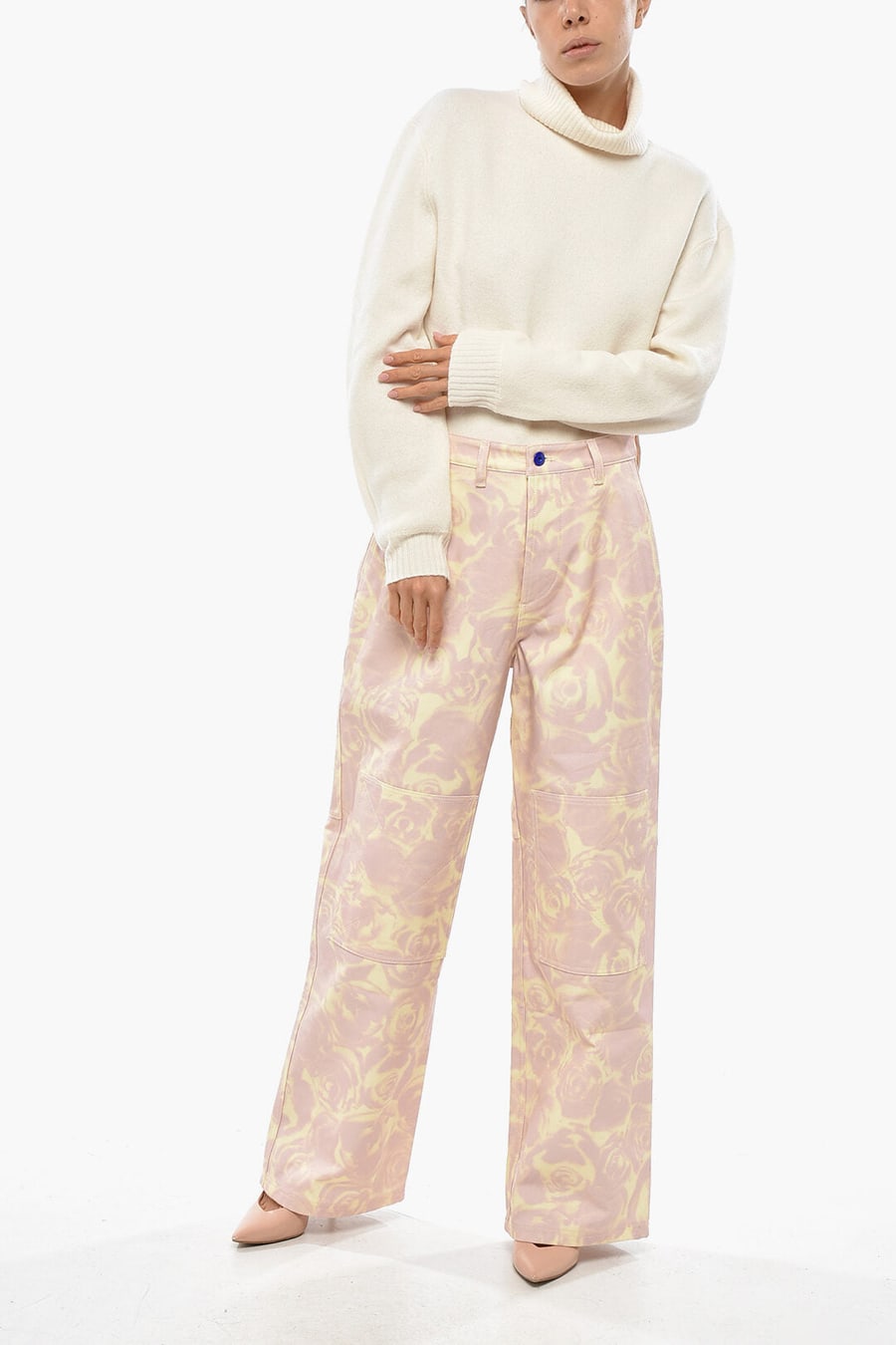 Burberry 3050~Straight-Fit Cotton Trousers with Floral Pattern, view 4