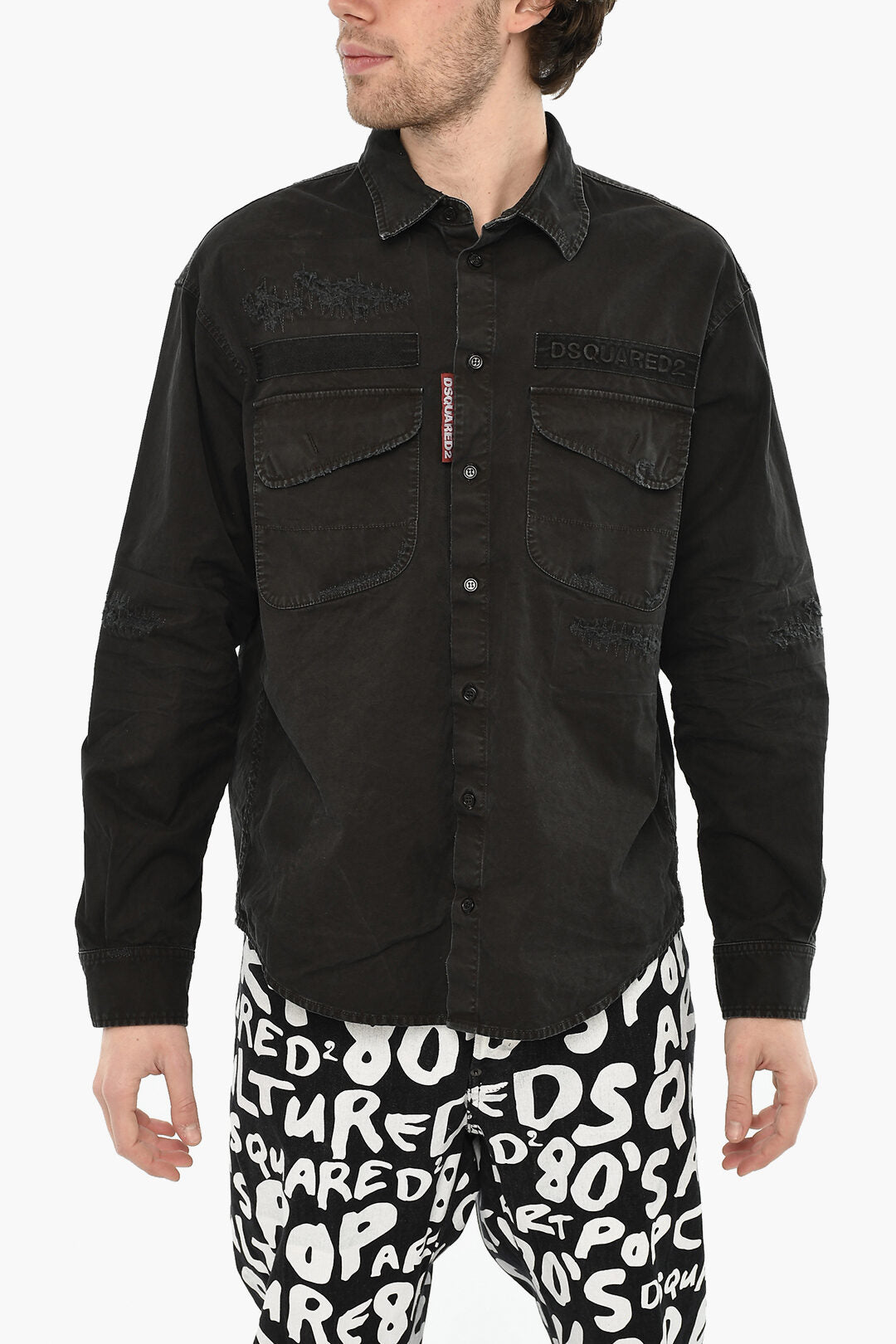 Dsquared2 3500~Vintage-Effect Overshirt with Embossed Logo