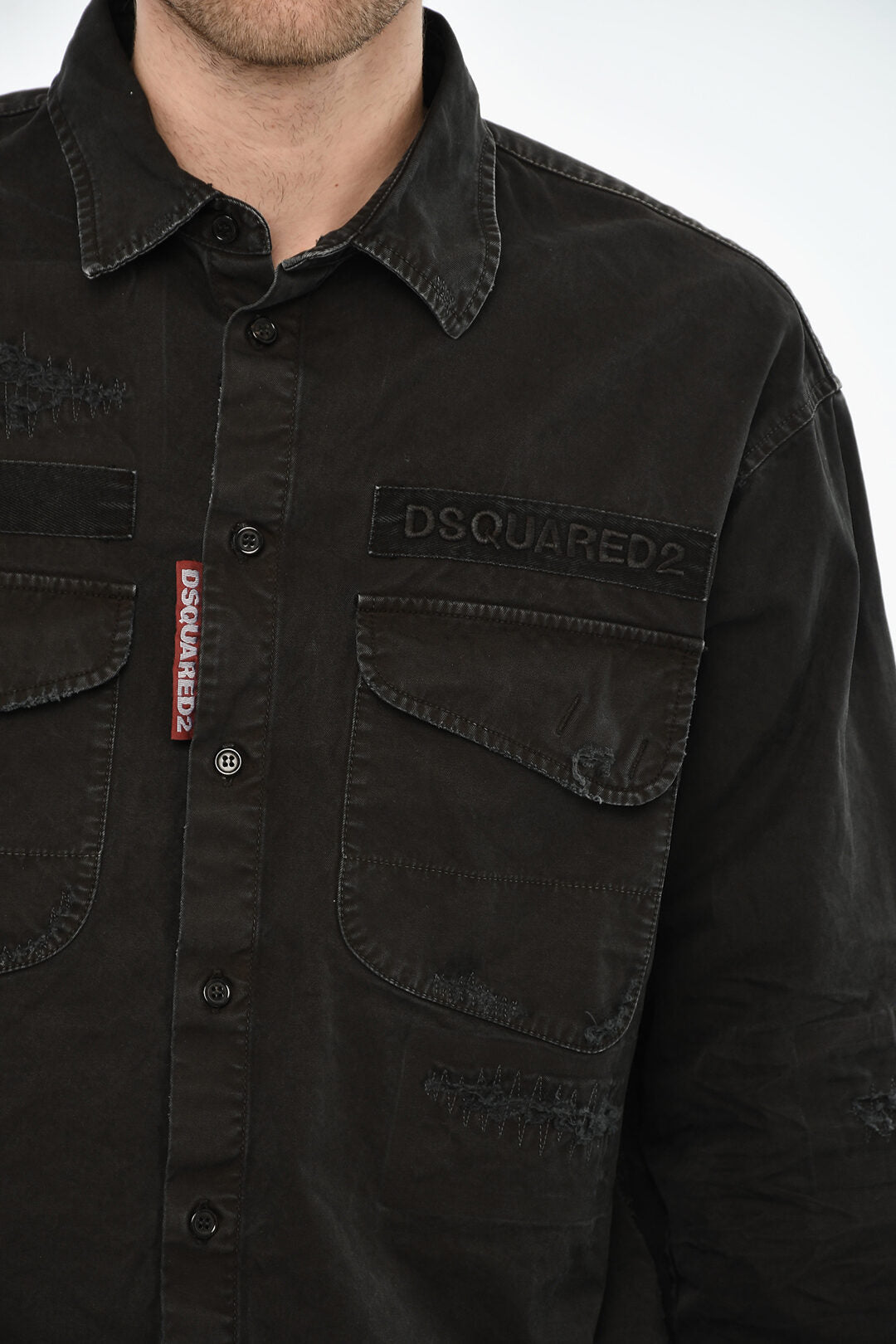 Dsquared2 3500~Vintage-Effect Overshirt with Embossed Logo, view 2