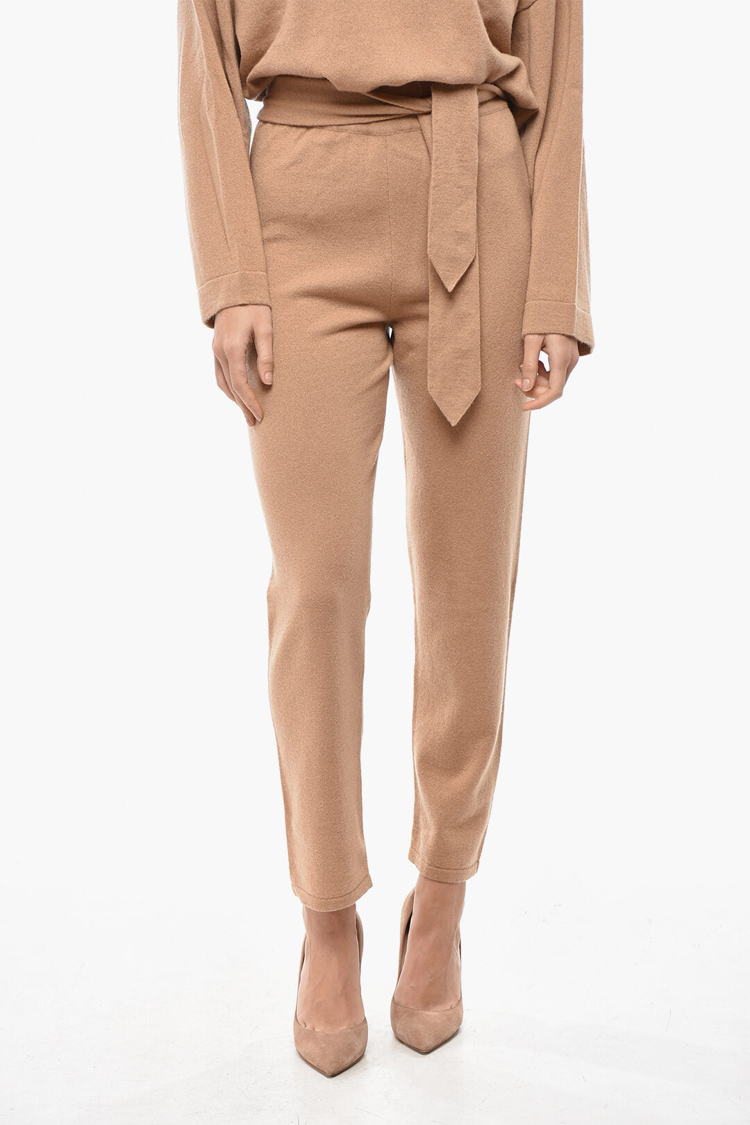 Erika Cavallini 2500~Pure Cashmere Trousers with Knitted Belt