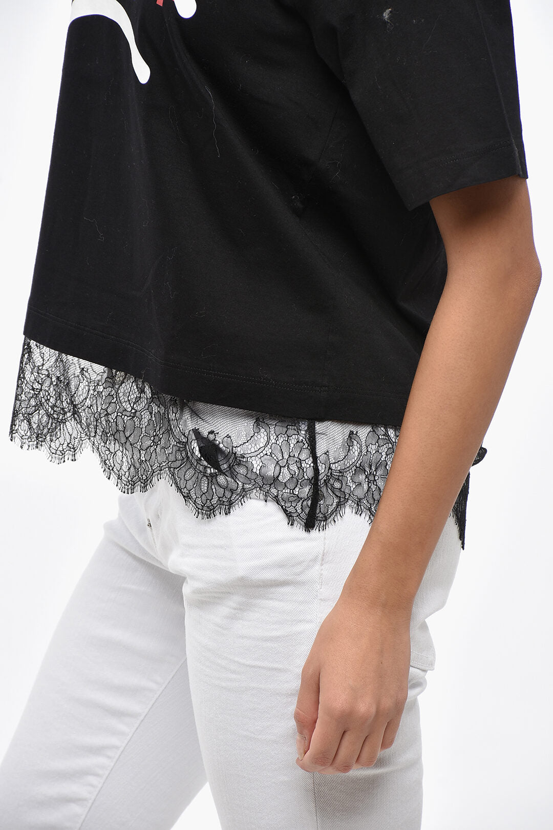 Dsquared2 3500~Cotton Crew-Neck T-Shirt EASY FIT printed with Lace at the Hem, view 2
