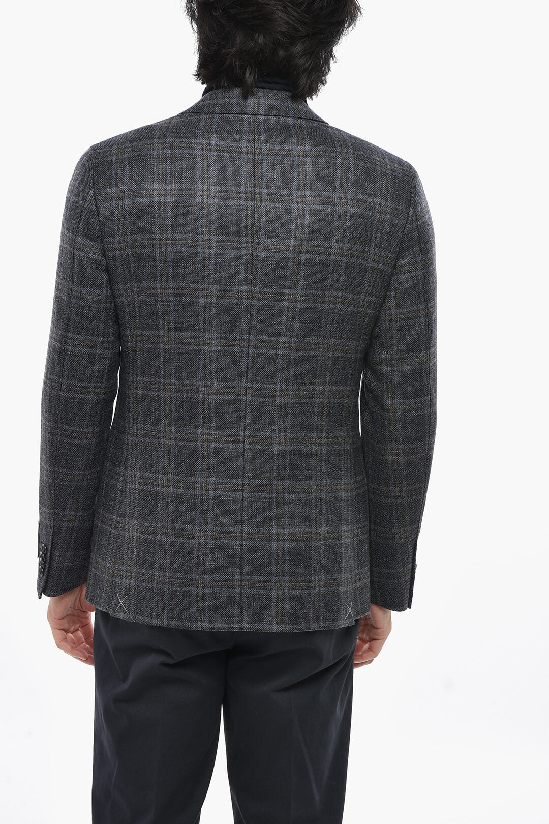 Corneliani 2405~CC COLLECTION Virgin Wool Two-Button Tartan Blazer with Patch Pockets, view 2