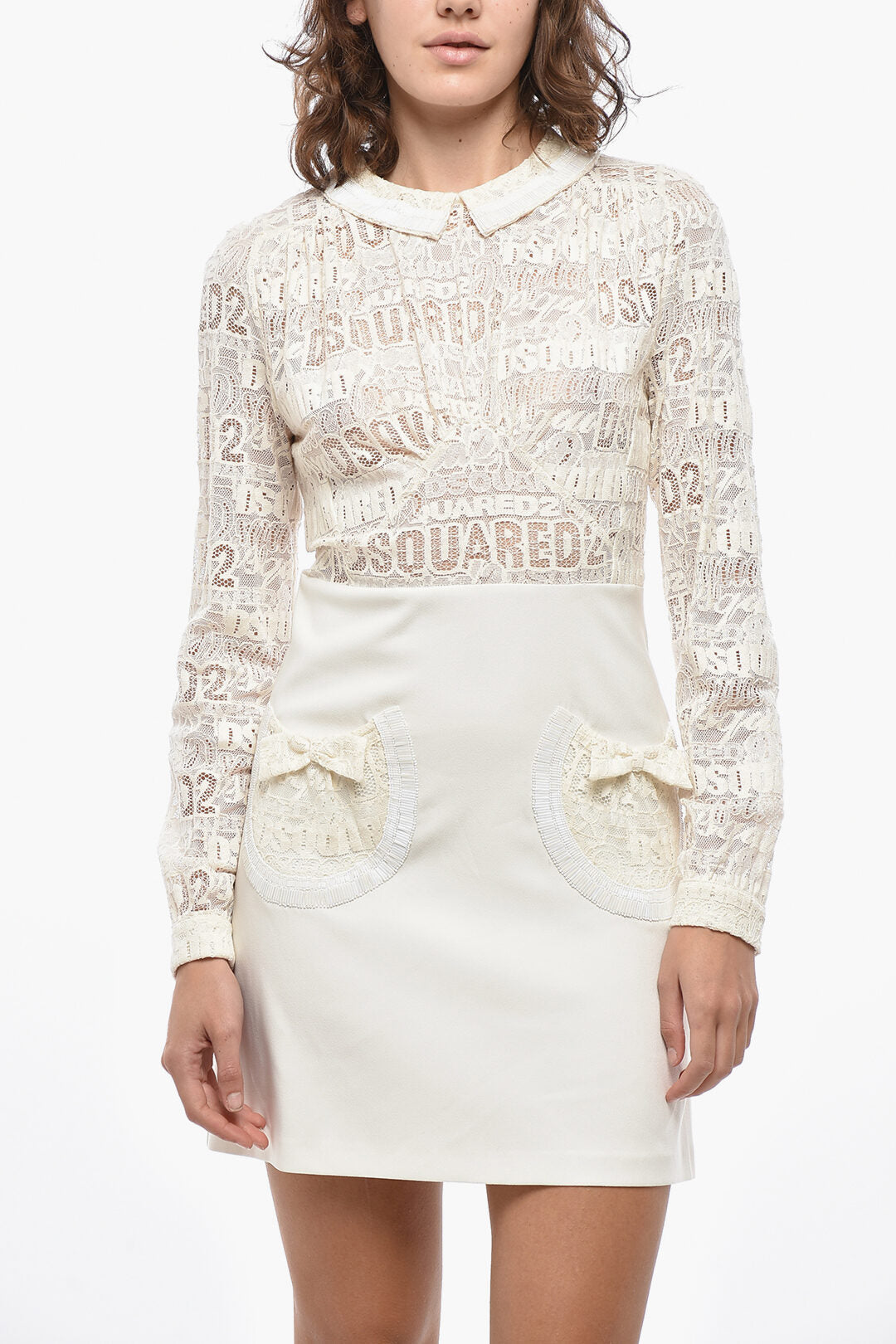 Dsquared2 2405~Mini Dress with Long Sleeves and Lace Details, view 2