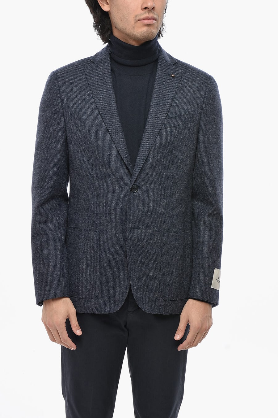 Corneliani 2405~CC COLLECTION Virgin Wool Two-Button Blazer with Patch Pockets