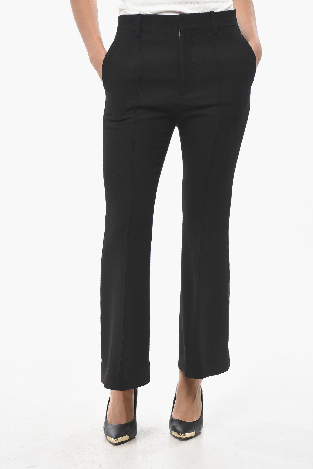 Bottega Veneta 3500~Flared Fit Wool Trousers with Belt Loops