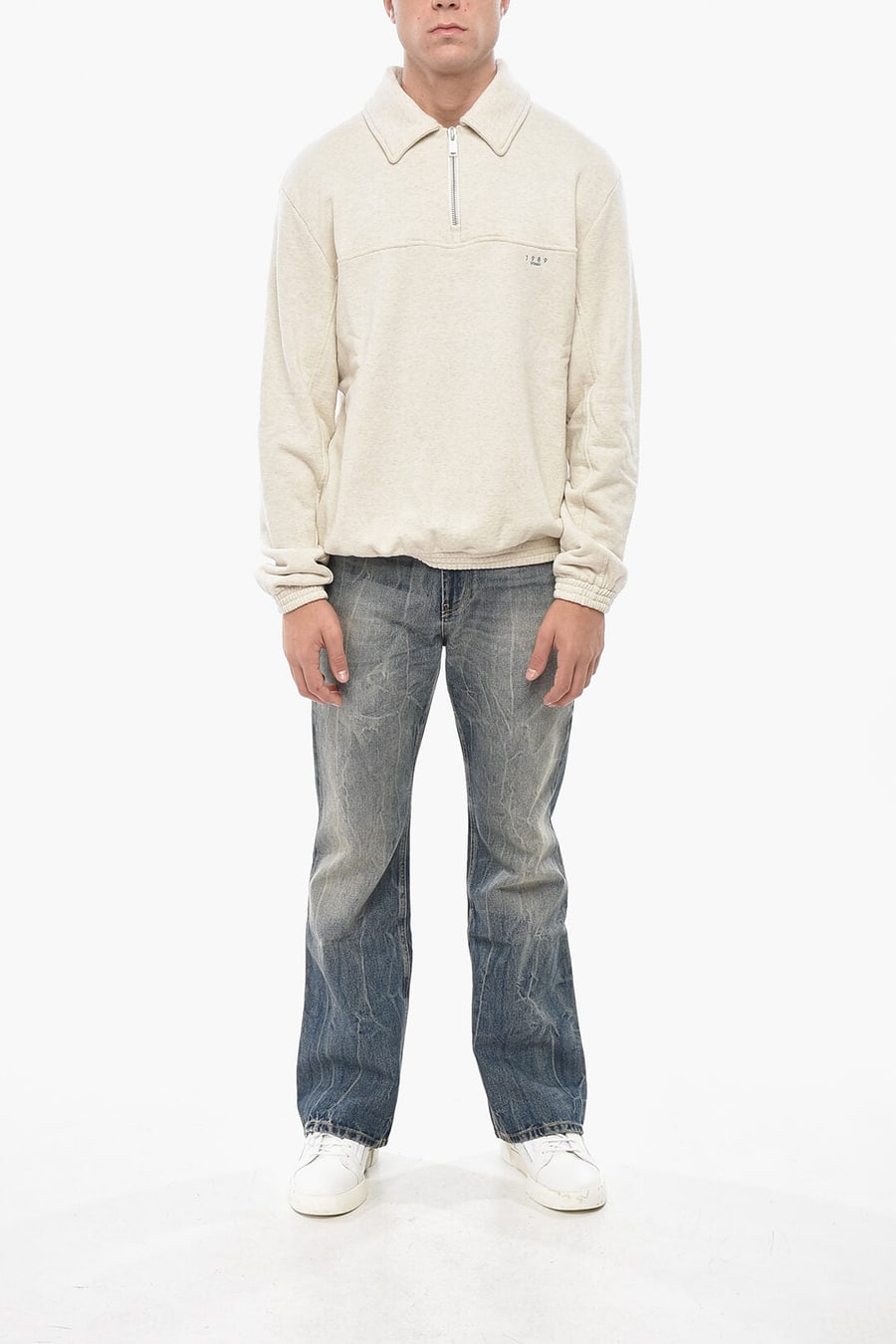 1989 Studio 2470~Cotton-Fleece Mock Neck Sweatshirt with Half Zip, view 4