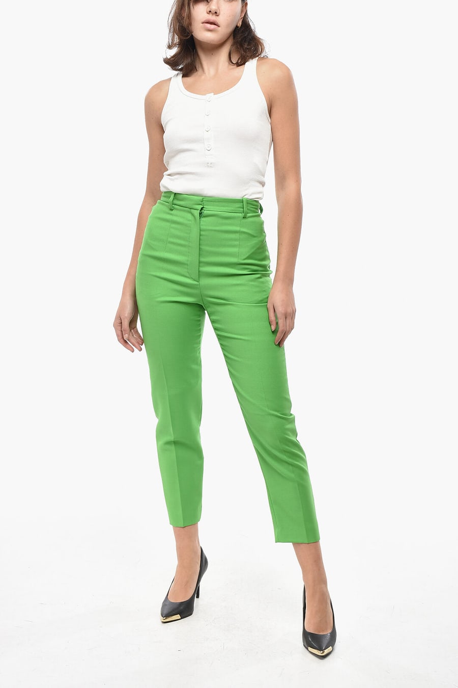 Alexander McQueen 2850~Wool-Blend Cigarette Trousers with Front Pleats, view 4