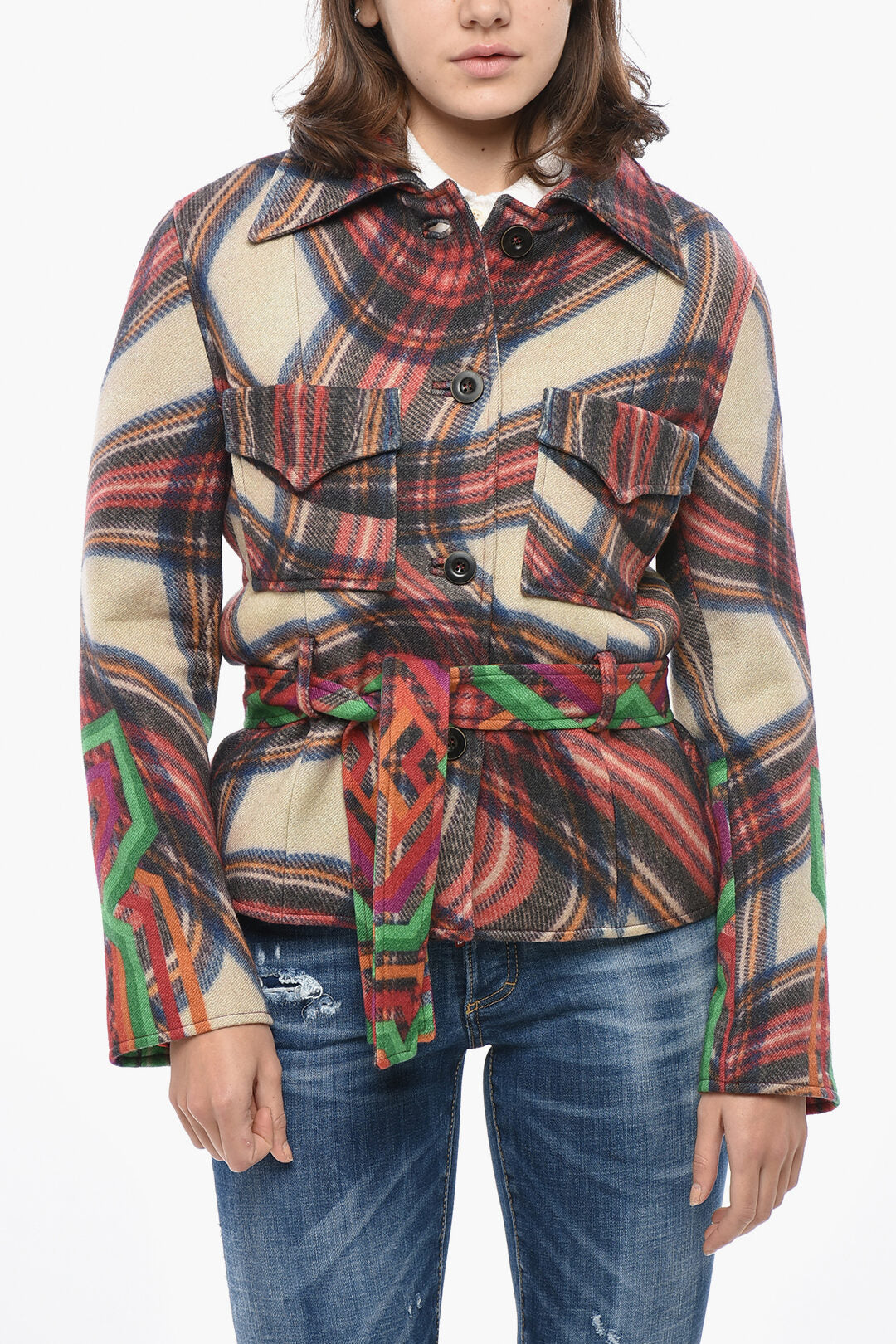 Pierre-Louis Mascia 3250~Patterned Wool-Blend Overshirt with Double Pocket and Belt