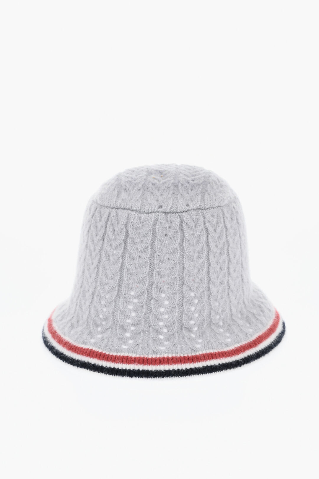 Thom Browne 2470~Cable-Knit Cloche Hat with Contrast Brim