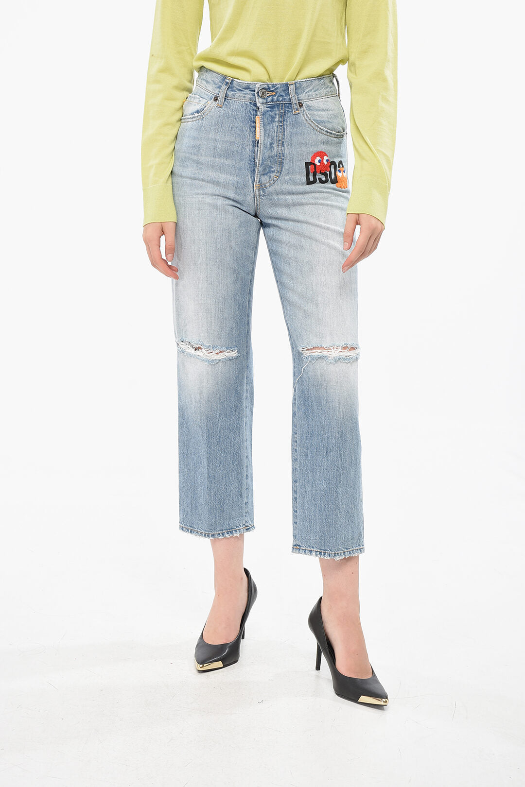 Dsquared2 2405~PAC-MAN Wide-Leg Jeans BOSTON with Distressed Detail 19cm