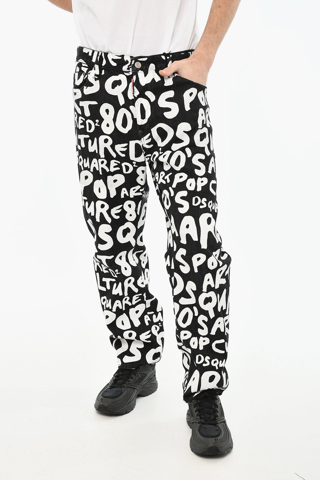 Dsquared2 2550~Bicolour Trousers With Contrasting All-Over Logo
