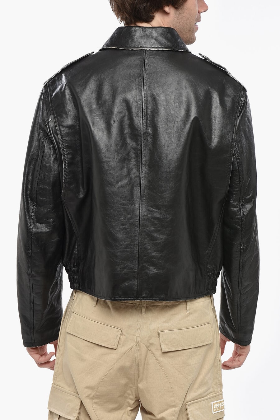 Dsquared2 3500~Leather Jacket AVIATOR with Snap Buttons and Maxi Patch Pockets, view 2