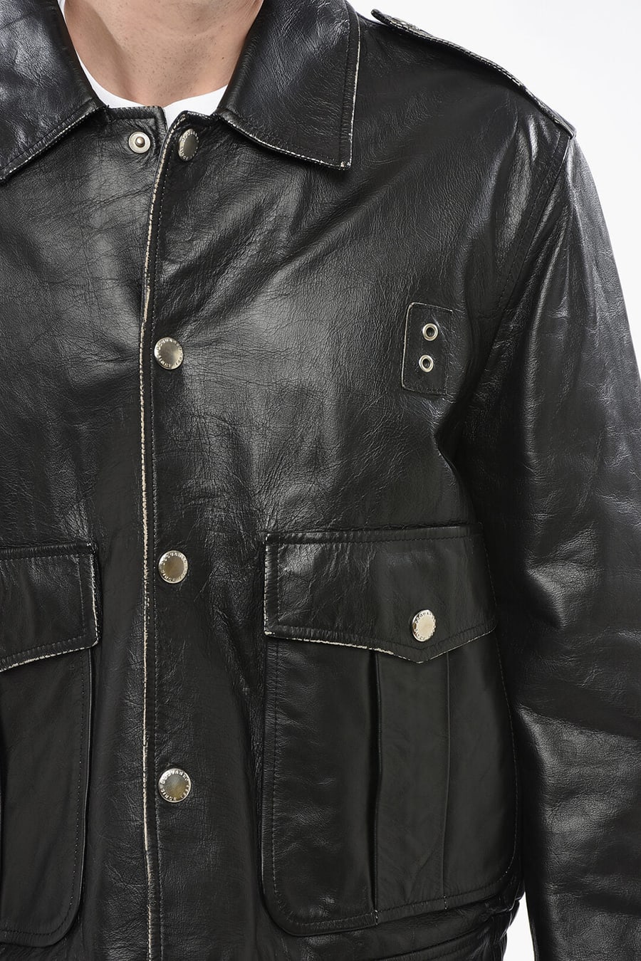 Dsquared2 3500~Leather Jacket AVIATOR with Snap Buttons and Maxi Patch Pockets, view 3