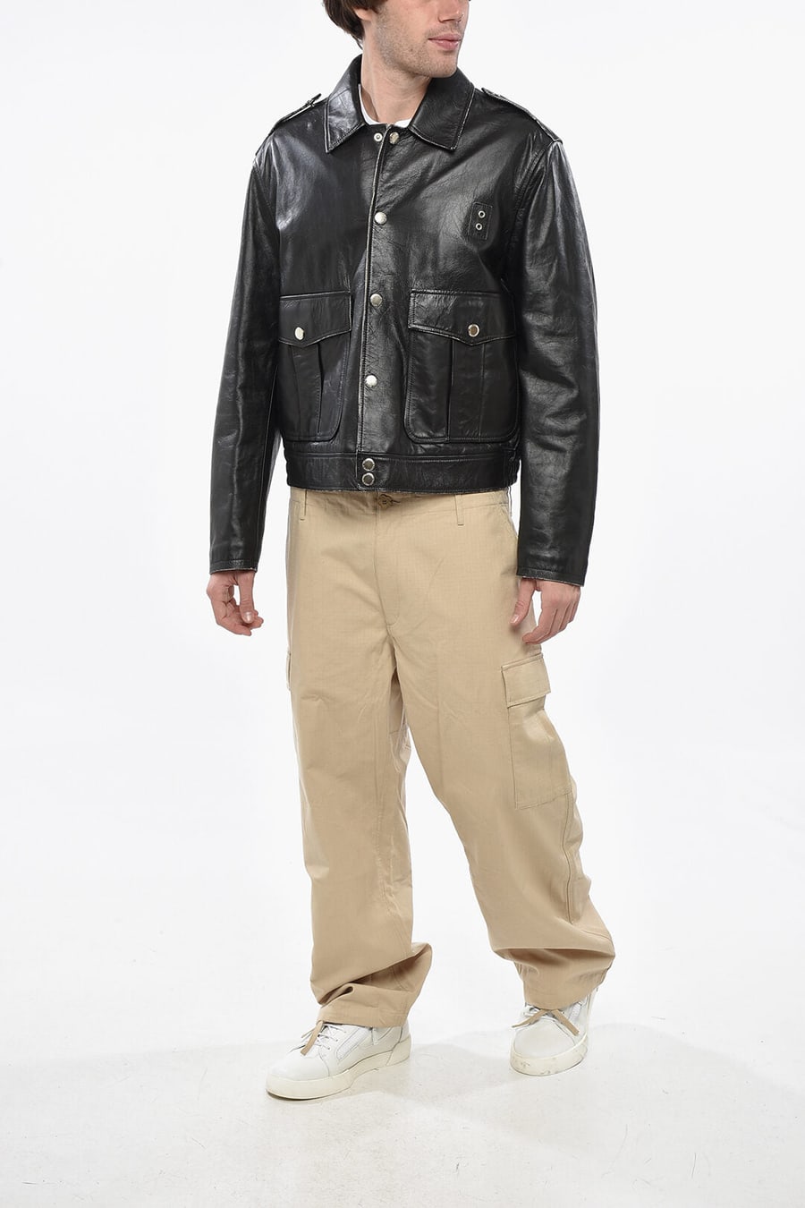 Dsquared2 3500~Leather Jacket AVIATOR with Snap Buttons and Maxi Patch Pockets, view 4
