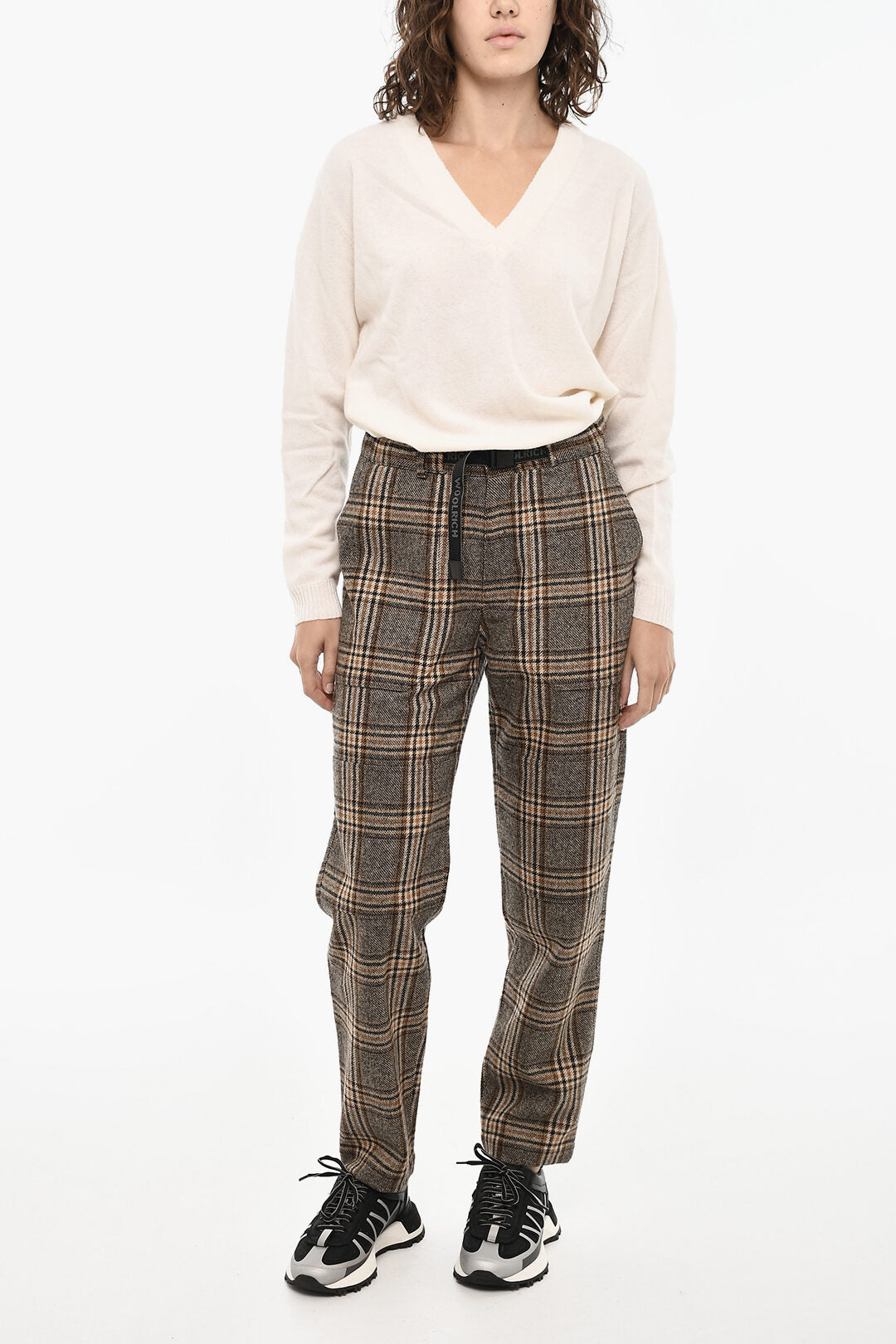 Woolrich 2405~Wool-Blend Checked Trousers BAKERin with Elastic Waist