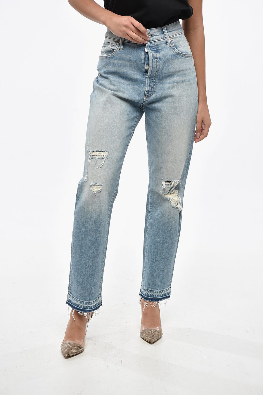 Mother 2405~Distressed Jeans HIKER HOVER UNDONE with Logo Button 18cm