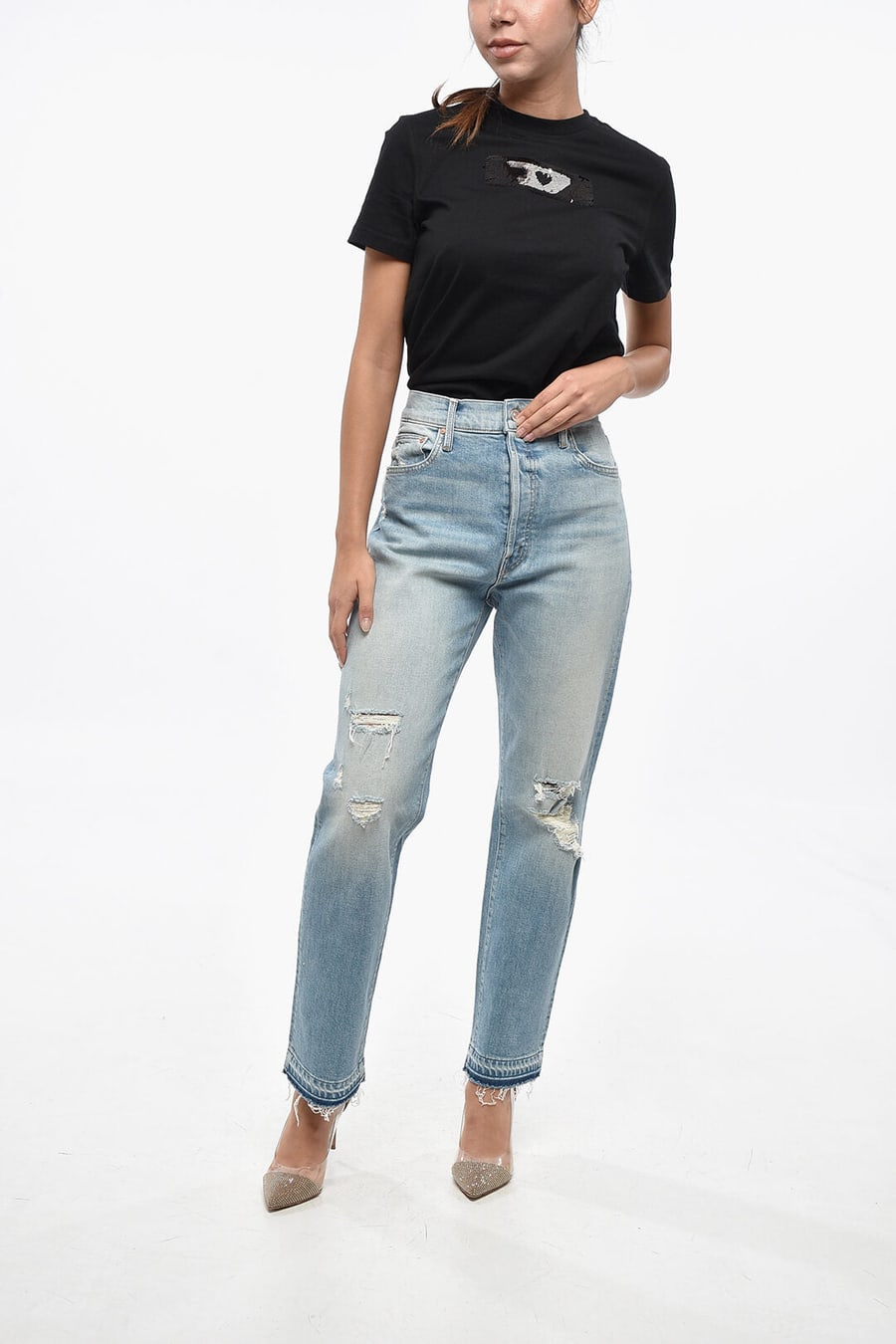 Mother 2405~Distressed Jeans HIKER HOVER UNDONE with Logo Button 18cm, view 3