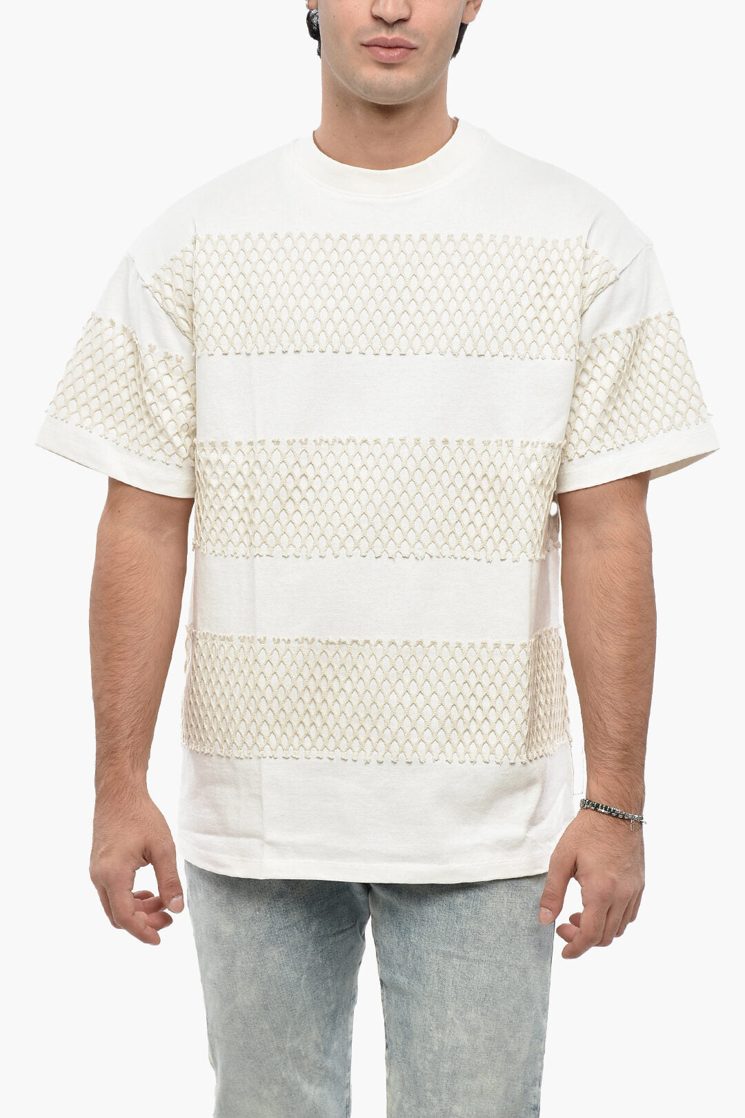 MSGM 2405~Cotton Jersey Crewneck T-Shirt with Mesh Details