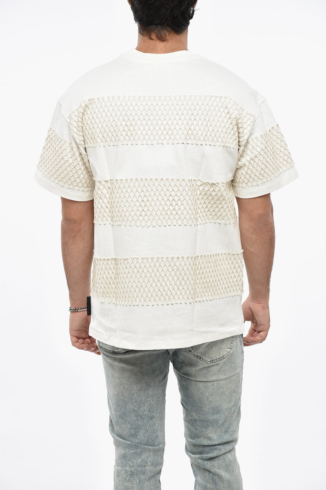 MSGM 2405~Cotton Jersey Crewneck T-Shirt with Mesh Details, view 2