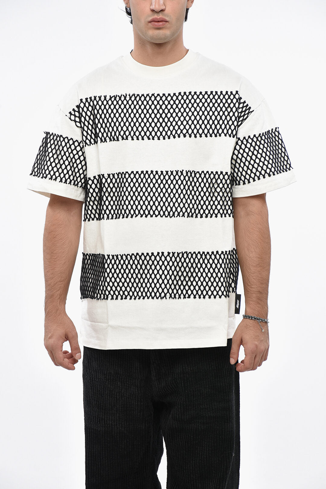 MSGM 2550~Crewneck Cotton Jersey T-Shirt with Mesh Details