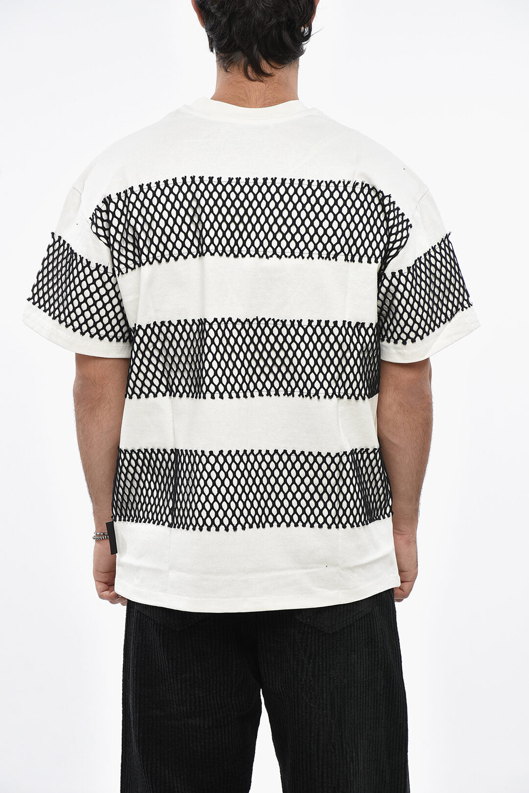 MSGM 2550~Crewneck Cotton Jersey T-Shirt with Mesh Details, view 2
