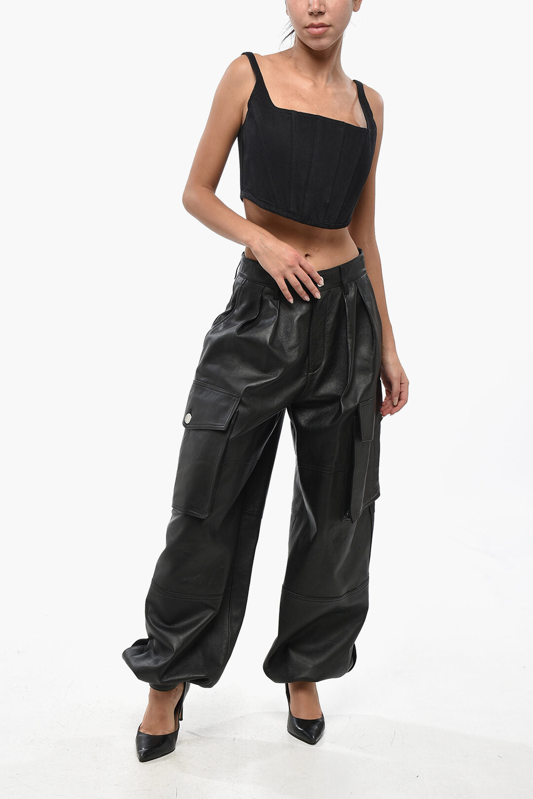 Dsquared2 3500~Baggy-Fit Leather Cargo Pants
