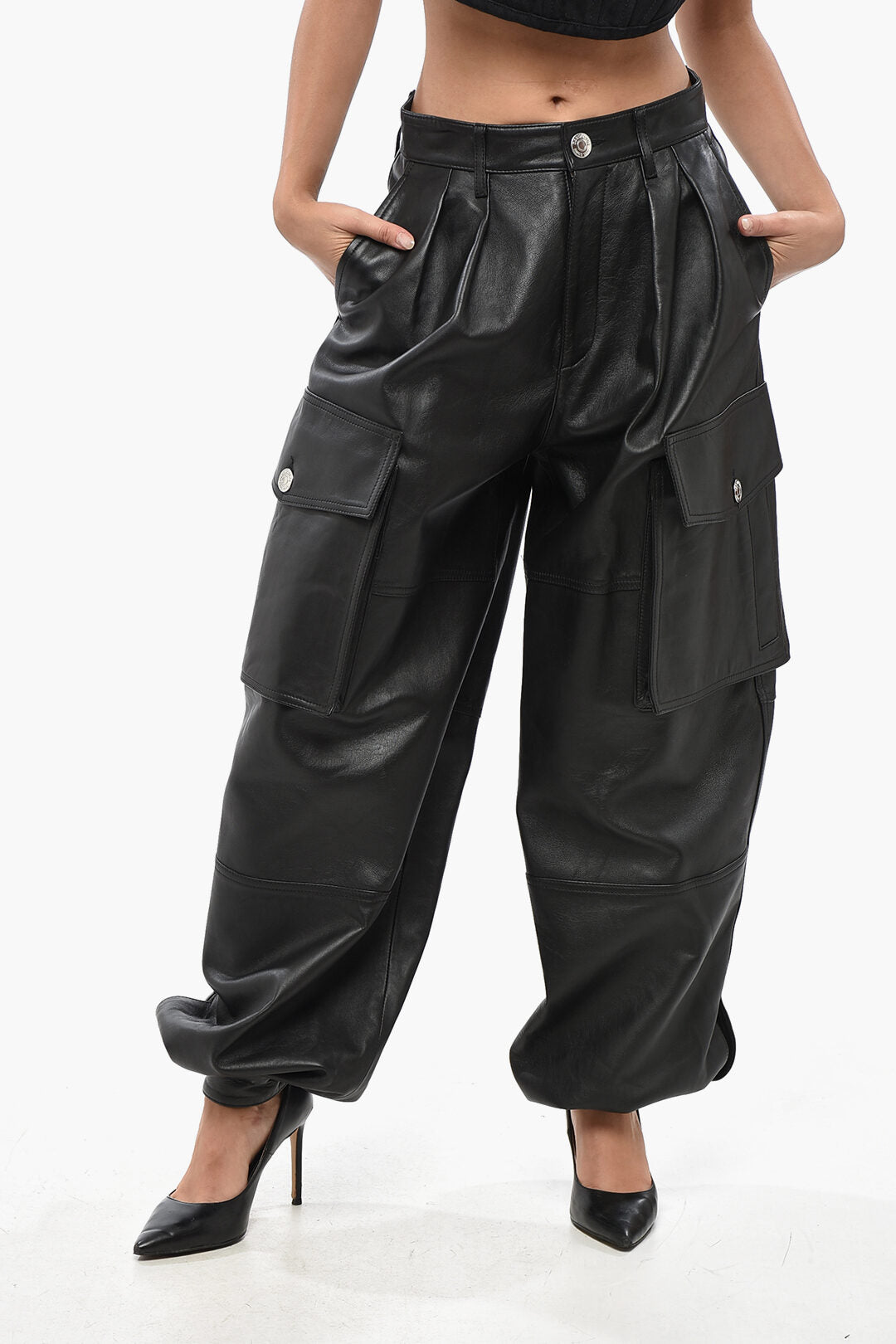 Dsquared2 3500~Baggy-Fit Leather Cargo Pants