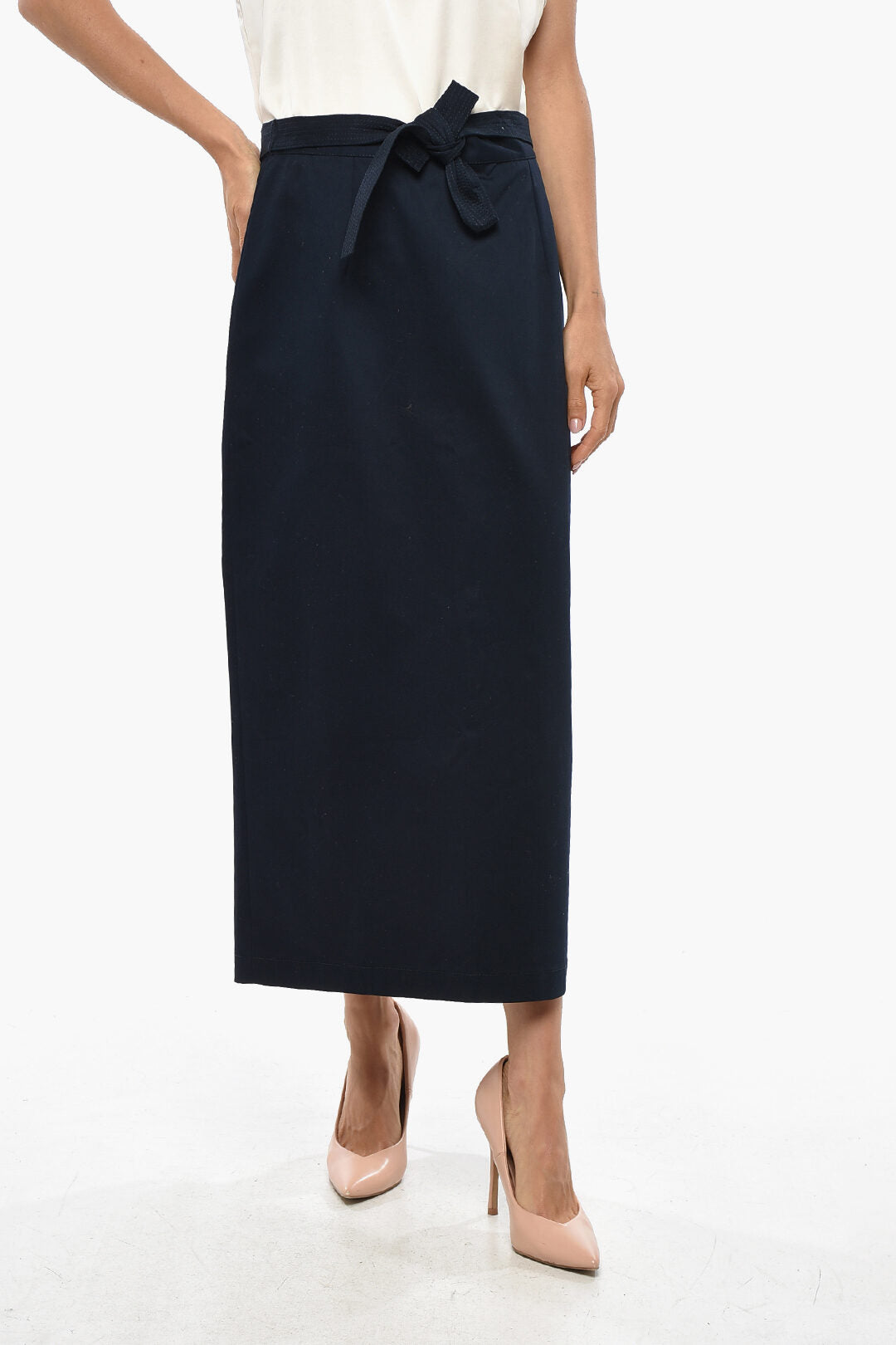 Super Blond 2405~Cotton Midi Skirt with Belt