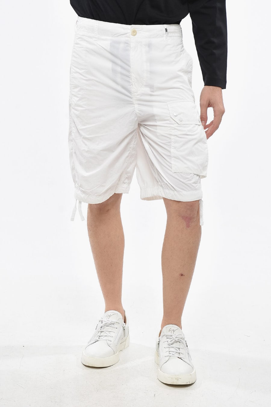 Ten C 2405~Solid-Color Nylon Shorts with Logo Patch