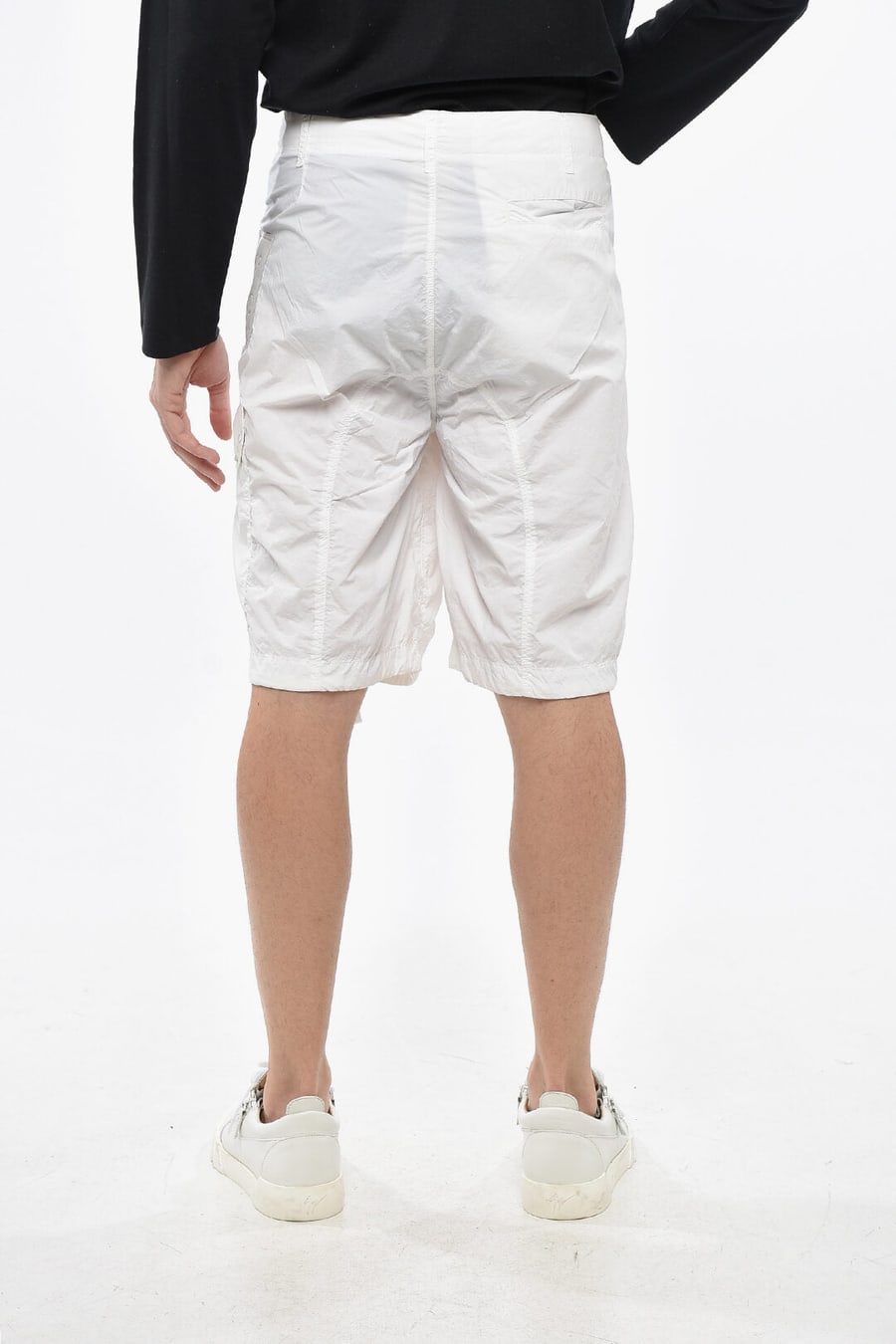 Ten C 2405~Solid-Color Nylon Shorts with Logo Patch, view 2