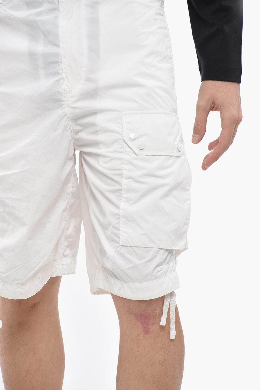 Ten C 2405~Solid-Color Nylon Shorts with Logo Patch, view 3