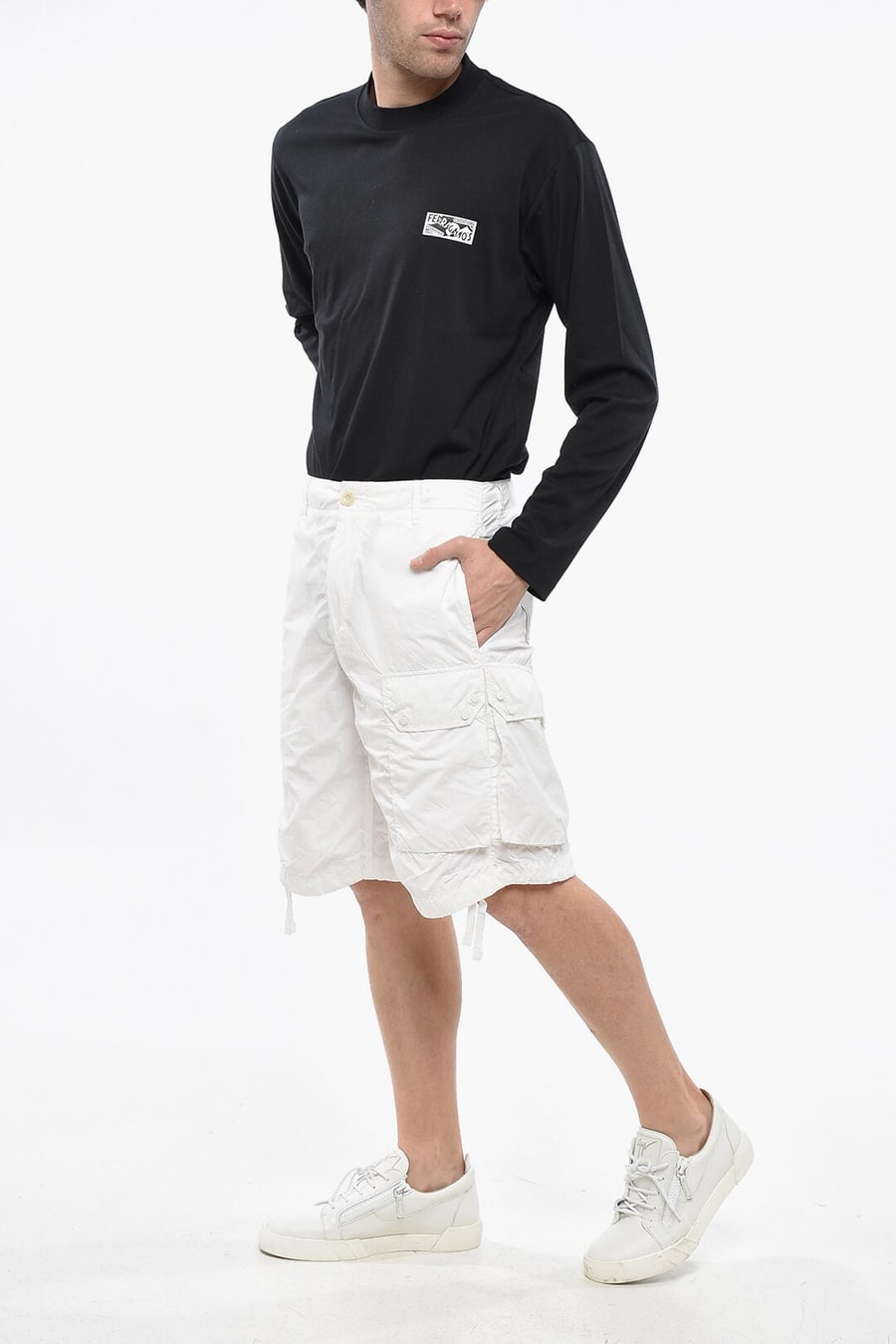 Ten C 2405~Solid-Color Nylon Shorts with Logo Patch, view 4