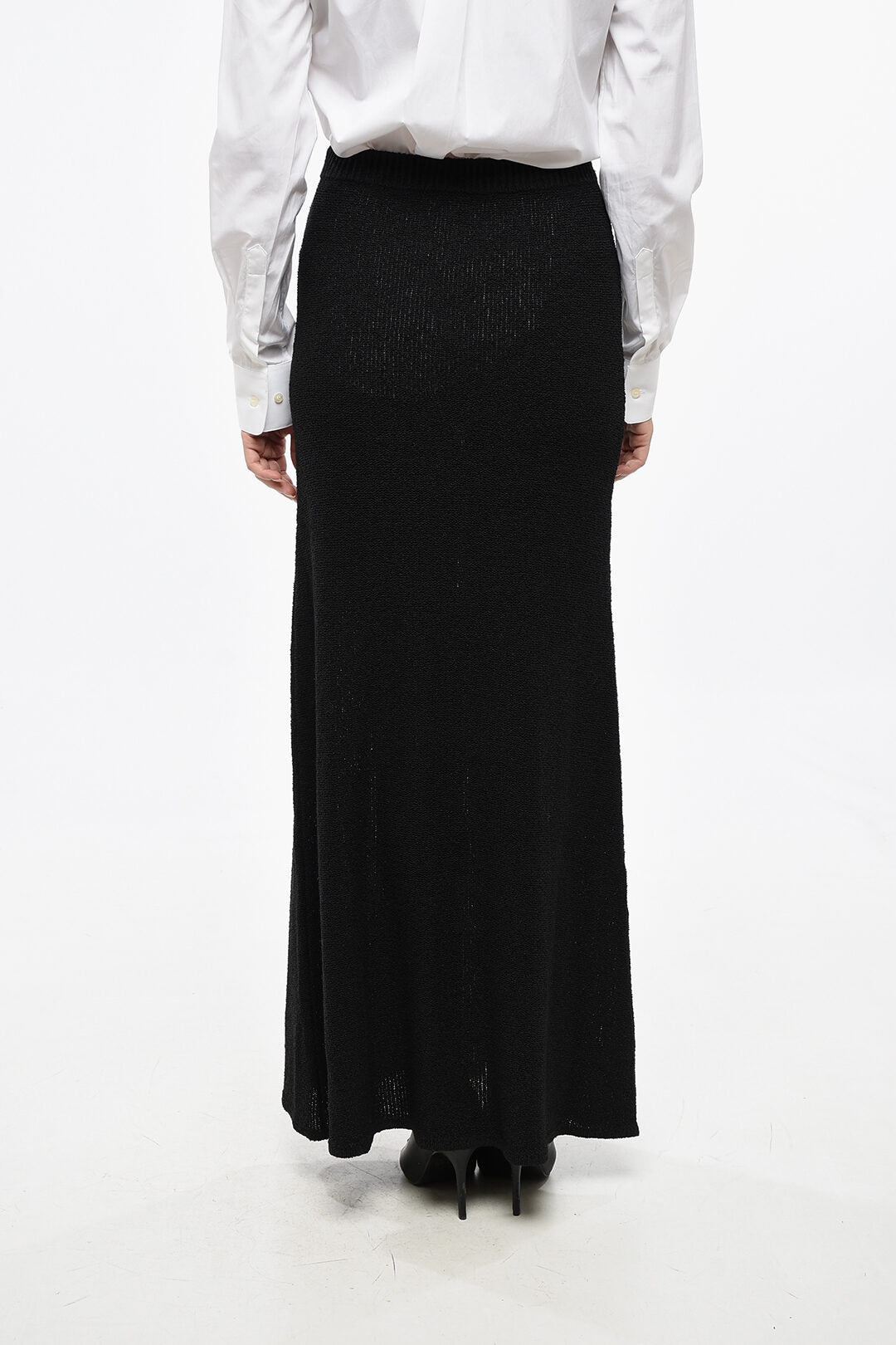 Toteme 3500~Bouclé Maxi Flared Skirt with Elastic Waist, view 2