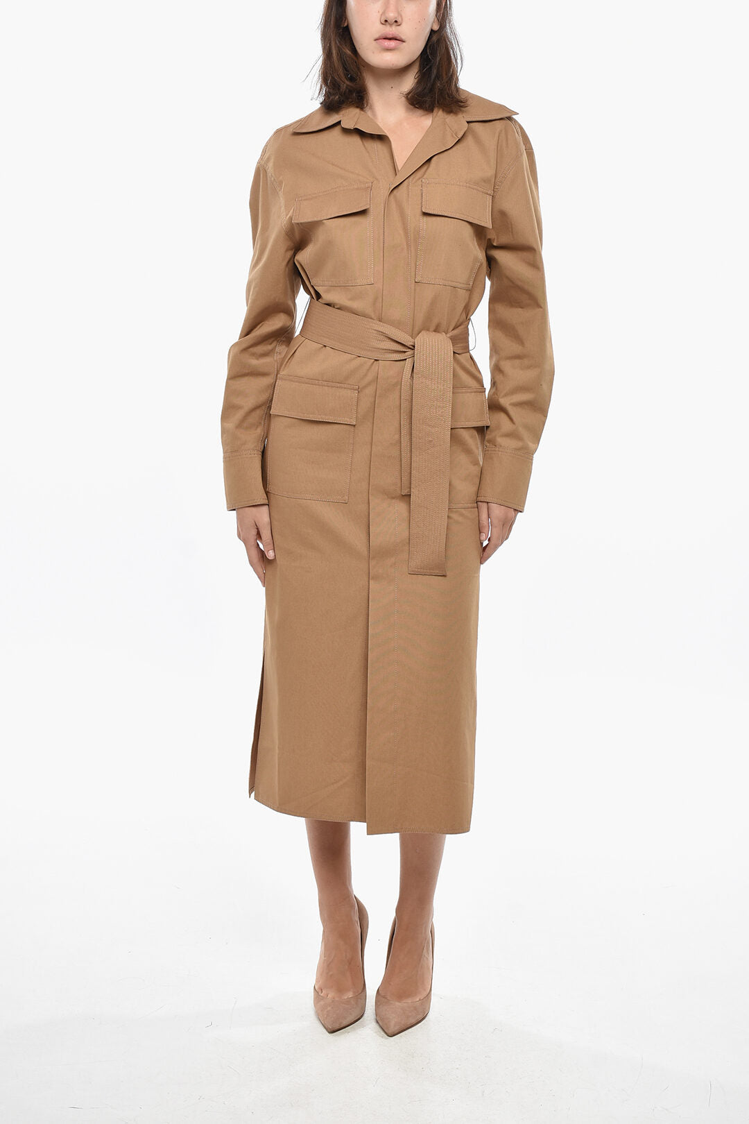 Super Blond 2405~Cotton Shirt Dress with Utility Pockets and Belt