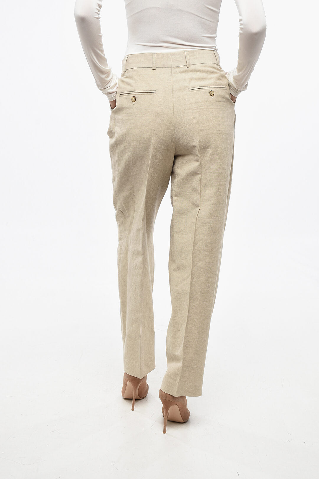 Toteme 2500~Linen-Blend High-Waist Double-Pleat Trousers, view 2