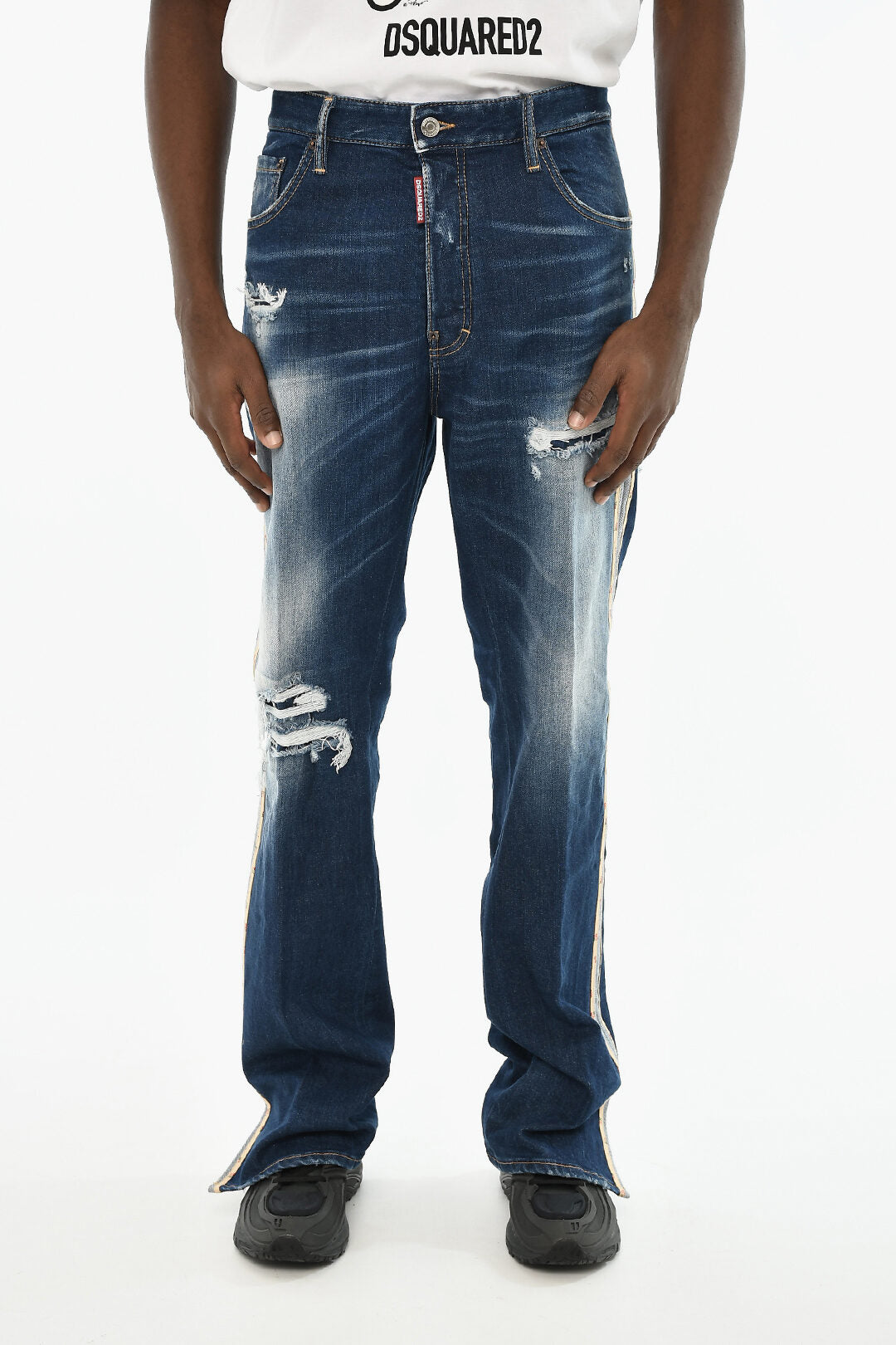 Dsquared2 2405~Regular-Fit Jeans with Floral-Pattern Side Stripe 22cm