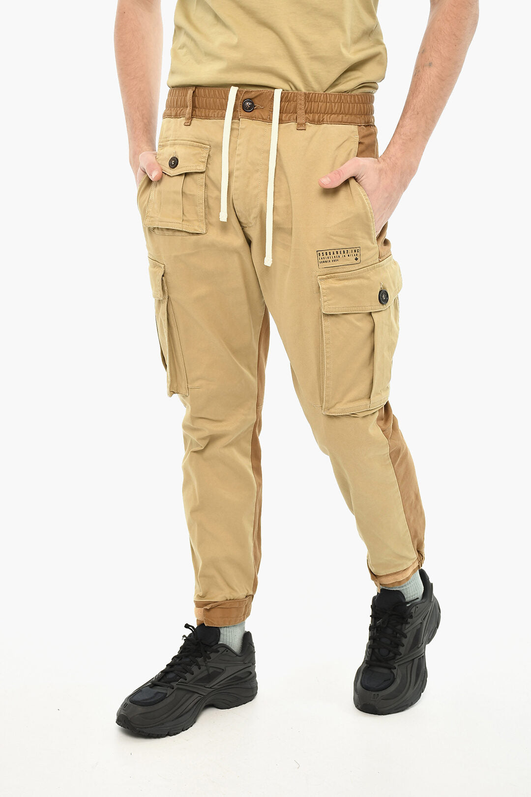 Dsquared2 2405~Two-Tone Cargo Trousers with Elastic Waist