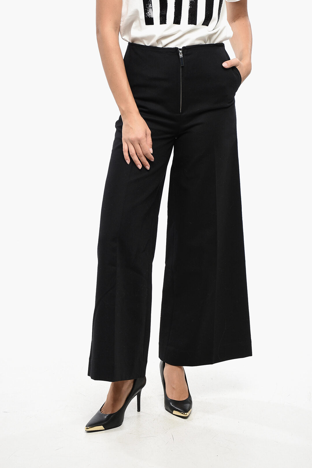 Toteme 3500~Cotton Wide-Leg Trousers with Zip