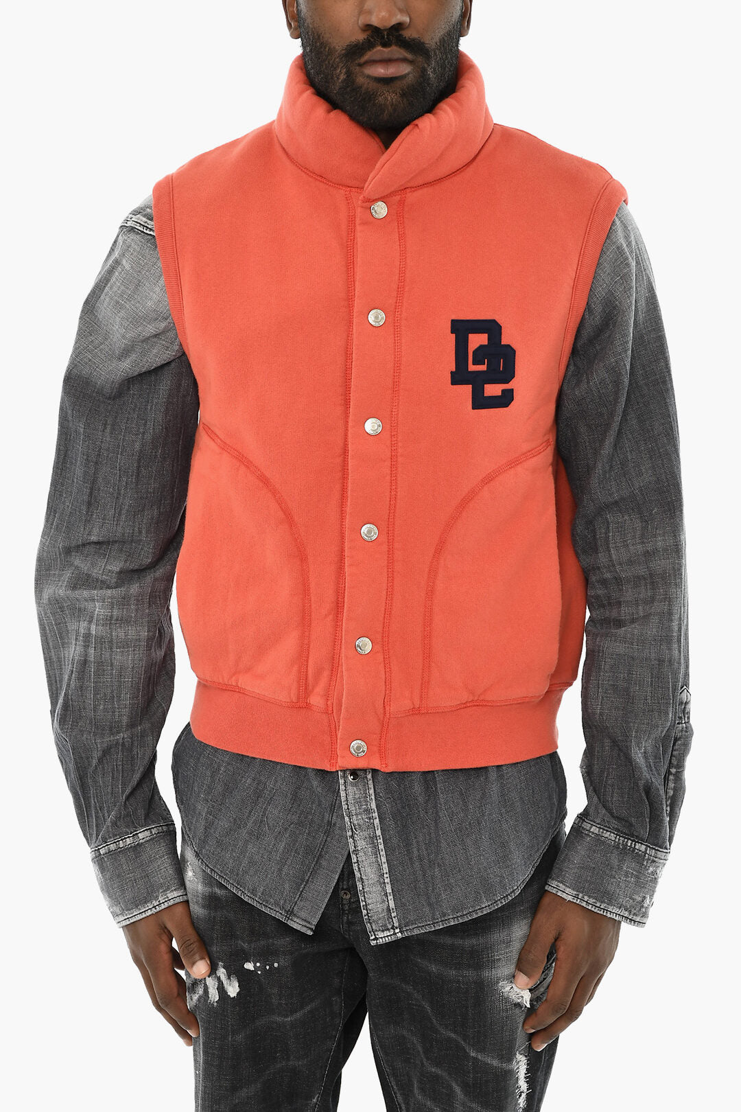 Dsquared2 2950~Cotton Sleeveless Sweatshirt with Snap Buttons