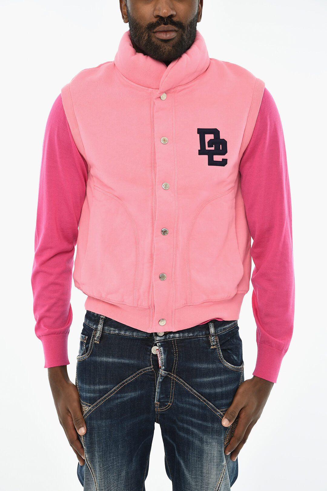 Dsquared2 3050~Cotton Sleeveless Sweatshirt with Snap Buttons