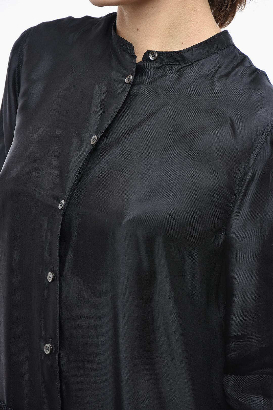 Aspesi 3500~Viscose Satin Shirt Dress with Pleated Skirt