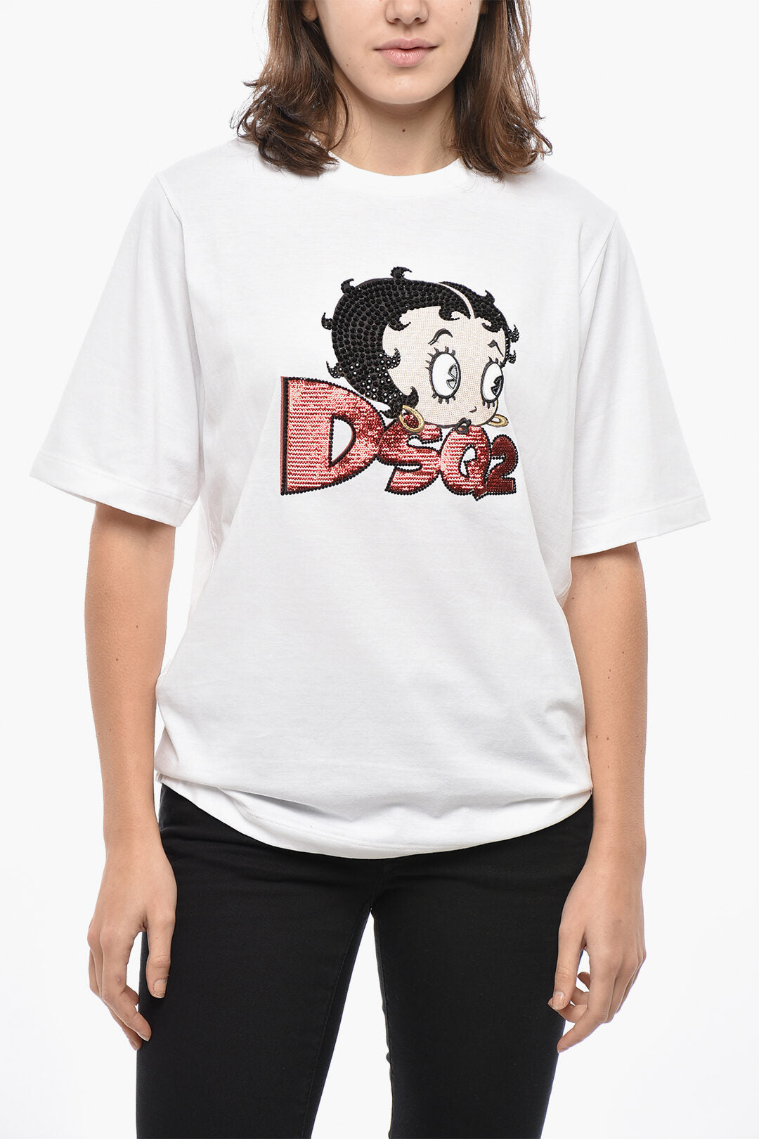Dsquared2 2405~Crewneck T-Shirt BETTY BOOP With Embroidery And Sequins