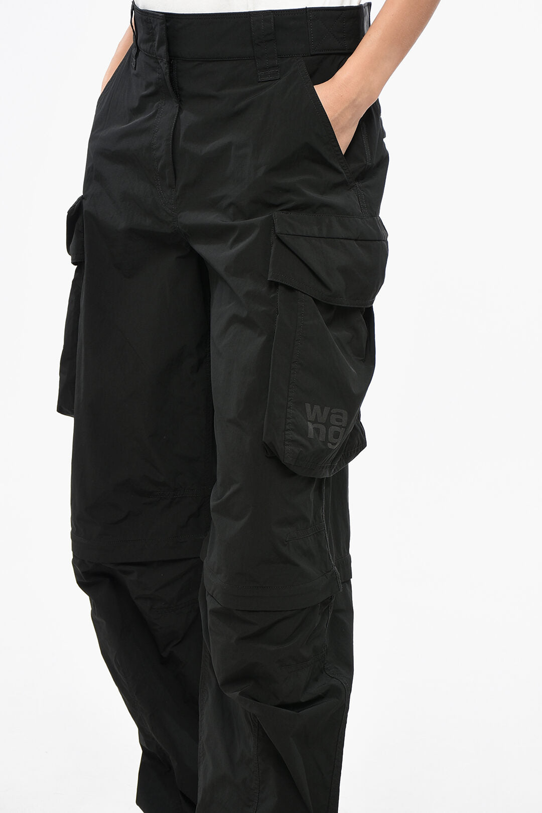 Alexander Wang 3500~Wide-Leg Cargo Pants with Tonal Logo, view 2