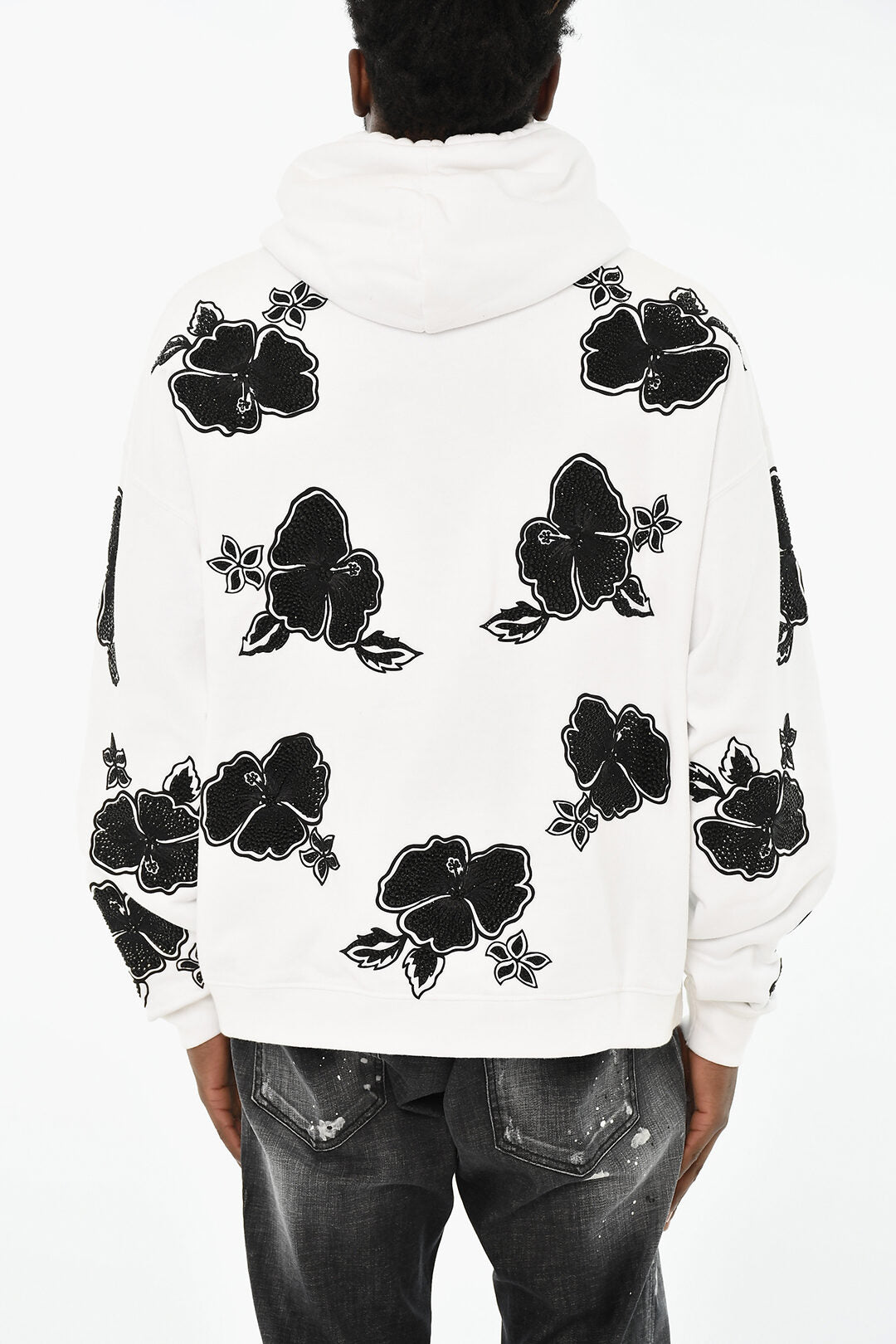 Dsquared2 2550~Two-Tone Floral Motif Hoodie Sweatshirt
