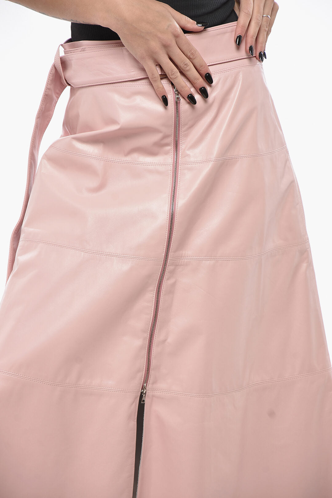 Partow 3050~Leather Flared Midi Skirt