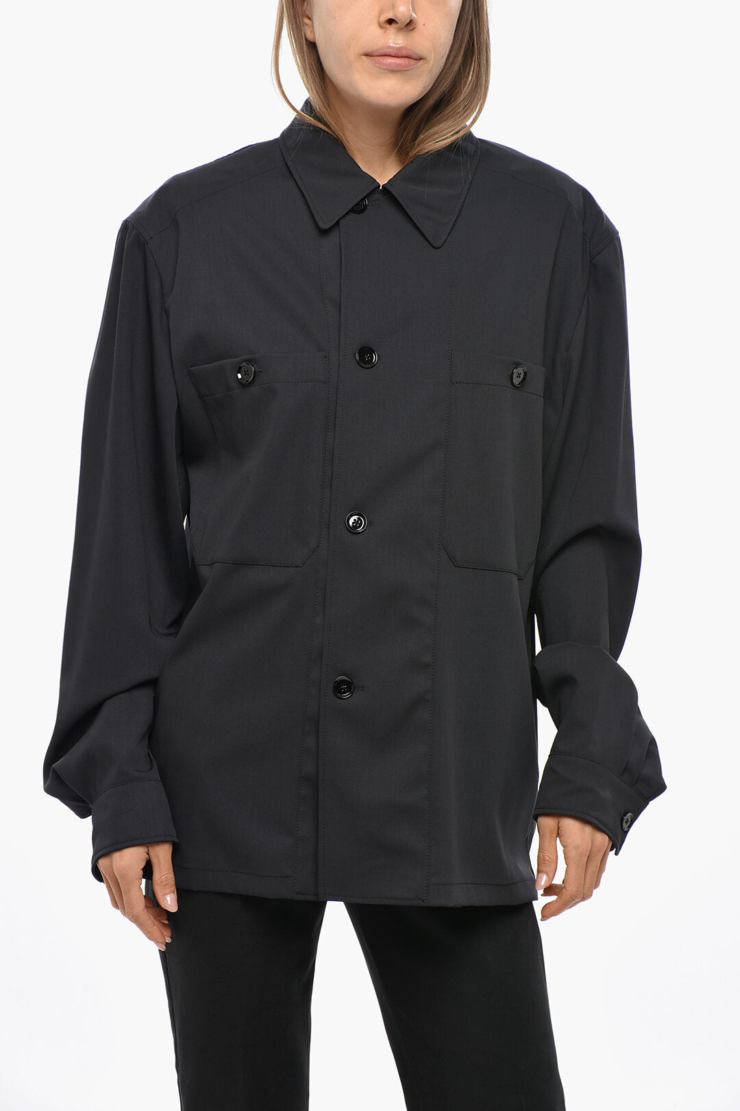 Lemaire 3500~Sahariana Cotton Shirt with Concealed Buttons