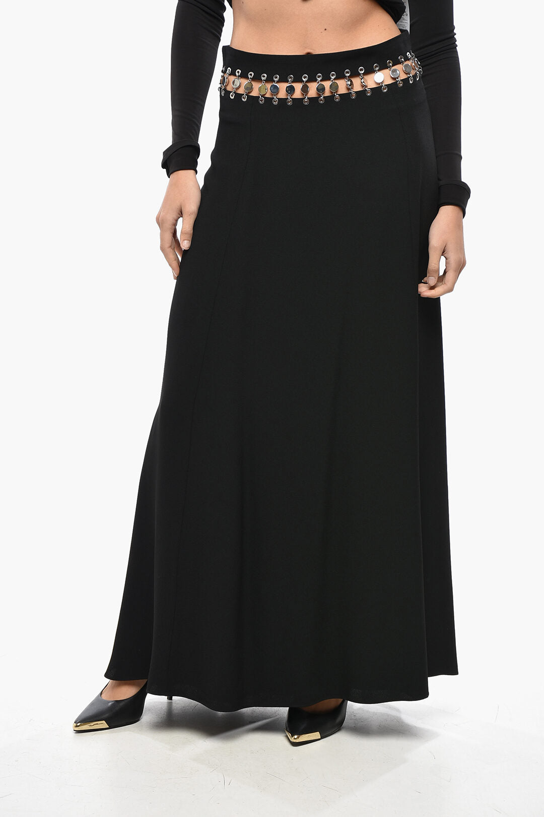 Paco Rabanne 3500~Maxi Flared Skirt with Metal Decoration